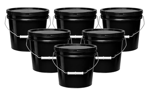 2-Gallon Bucket with Airtight Lid – Made in USA, Food Grade BPA Free Plastic, Heavy Duty Multi-Use, Metal Handle with Grip, Stackable Storage – Black, 6 Pack - color: Black, size: 6