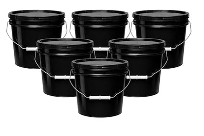 2-Gallon Bucket with Airtight Lid – Made in USA, Food Grade BPA Free Plastic, Heavy Duty Multi-Use, Metal Handle with Grip, Stackable Storage – Black, 6 Pack - color: Black, size: 6
