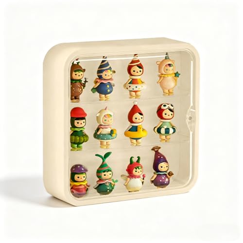 Wall Mount Display Case for Figures - Space Saving & Adjustable Acrylic Storage Box with Magnetic Door, Dustproof & Moisture Proof for Lego Pop Mart Action Figures (Cream)