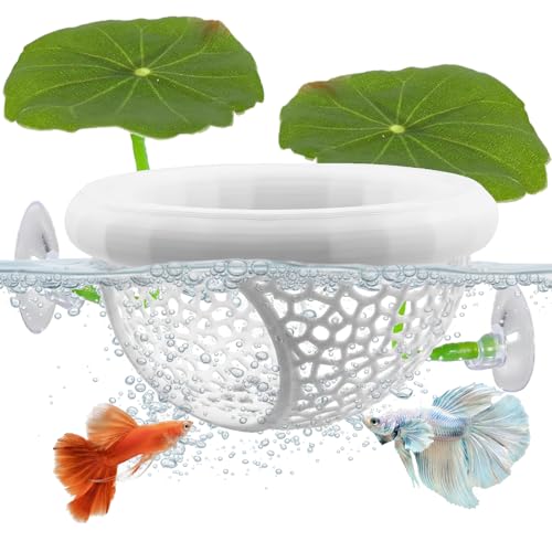 3PCS Floating Betta Hammock Cave & Feeder Ring - 3D Printed Aquarium Decor with 2 Bed Leaf, Safe Resting Spot for Betta Fish, Shrimp in Nano Fish Tanks (White) - color: WHITE