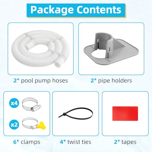 Above Ground Pools's Pool Pump Hose, 2 Pack 1.25" Diameter Pool Filter Hose Accessory in 59 Inch Long with 6 Clamps and 2 Pipe Holders