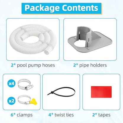 Above Ground Pools's Pool Pump Hose, 2 Pack 1.25" Diameter Pool Filter Hose Accessory in 59 Inch Long with 6 Clamps and 2 Pipe Holders