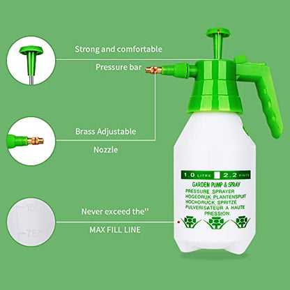 Garden Pump Sprayer,68oz/34oz Hand-held Pressure Sprayer Bottle for Lawn with Safety Value&Adjustable Nozzle, for Watering,Spraying Weeds,Home Cleaning and Car Washing,0.5 Gallon - size: 51oz