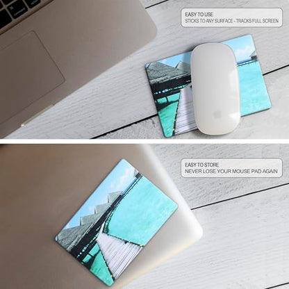 Mouse Pad Adhesive Bottom - Sticks to Any Surface - Portable - Webcam Covers and Screen Cleaner Included (Beach) - color: BEACH