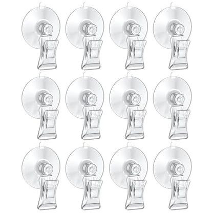 Pawfly 12 Pcs Aquarium Suction Cups with Clips, Plant Leaf Seaweed Clip, Fish Tank Accessories, Aquarium Suction Cup Clips, Clear Plastic Fish Feeding Tool, Underwater Fish Feeder, Veggie Feed Holder