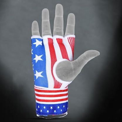 DEFY Padded Inner Gloves Quick 75cm Long Strap – Inner Boxing Gloves Gel Padded Knuckle Protection – Elasticated Boxing Hand Wraps for MMA Muay Thai Kickboxing Martial Arts Pair - color: US Flag, size: X-Large