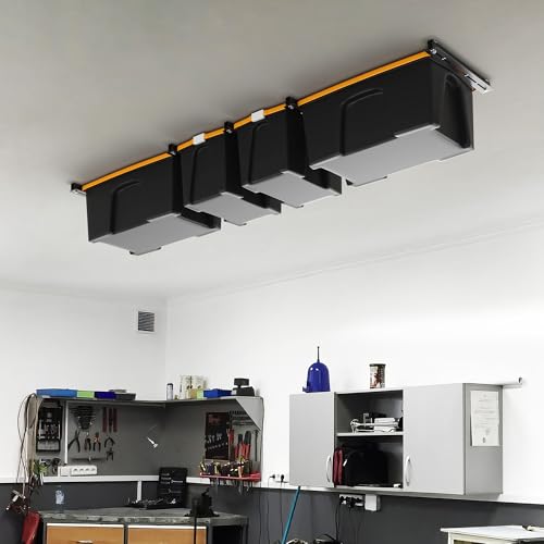 Overhead Garage Storage Rack, Heavy Duty Ceiling Storage Rack | 26 Inch Adjustable Ceiling Bin Storage System, 5 Sets for 4 Bins - style: For 4 Bins