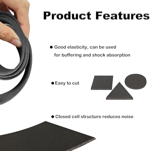 Non Slip Furniture Pad, 5x40 Inches Foam Strip with Adhesive, Black Neoprene Foam Tape for Furniture, Couch, Bed, Drawer, Door, Hardwood Floor, Appliances