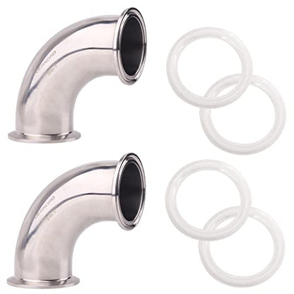 DERNORD 2 Pack 2" Tube OD Sanitary Ferrule Elbow 90 Degree Pipe Fitting with 4 Silicone Gaskets SUS304 Tri Clamp 2 Inch - size: 2" Tube OD, style: Pack of 2