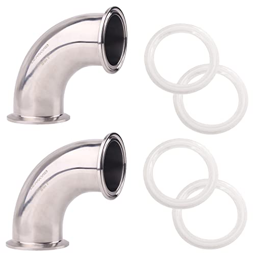 DERNORD 2 Pack 2" Tube OD Sanitary Ferrule Elbow 90 Degree Pipe Fitting with 4 Silicone Gaskets SUS304 Tri Clamp 2 Inch - size: 2" Tube OD, style: Pack of 2