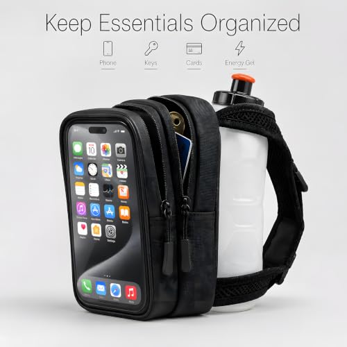 HECHZSO Handheld Running Water Bottle with Touchscreen Phone Pocket