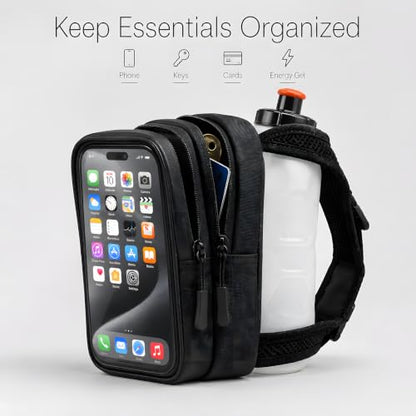 HECHZSO Handheld Running Water Bottle with Touchscreen Phone Pocket