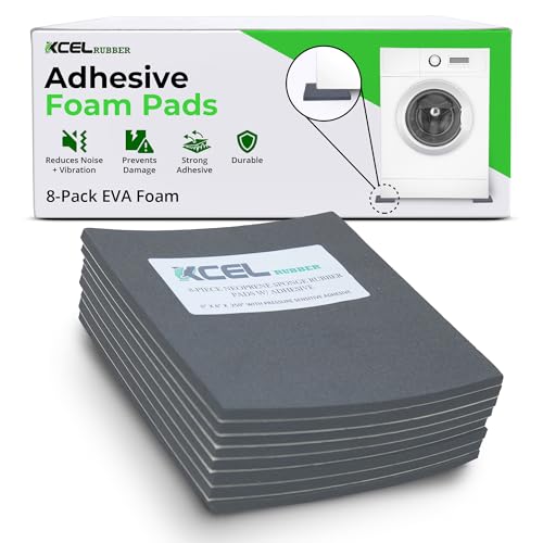 XCEL Set of 8 Gray Multi-Purpose Anti-Vibration Pads with Self Adhesive – Protection for Furniture & Appliances – Closed Cell Foam Rubber Pad, 6” x 6” x ¼” - color: Grey, size: 6" x 6" x 1/4"