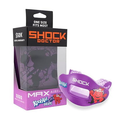 Shock Doctor Kool Aid 립 가드 마우스 가드 - 최대 공기 흐름, 교정기와 호환되는 전체 입 보호, 립 가드, 축구, 하키, 라크로스용 인스턴트 핏 마우스 가드 - color: 쿨에이드 포도, size: 성인