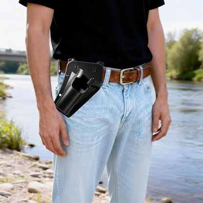 [Hands-Free] Slide-in Fishing Rod Holster for Belt - Portable Waist Rod Holder with 2PCS High-Elastic Rod Straps - Lightweight ABS Fishing Pole Carrier for Wading, Fly Fishing & Shore Fishing - Black