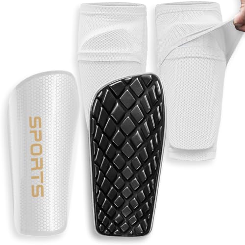 LPONJAR Soccer Shin Guards for Kids Youth Adults | Shin Pads and Sleeves, Optimized Insert Pocket, For Boys Girls Men Women, For Football Games, Protective Soccer Equipment - color: White, size: Medium ( 4'3" - 4'11" Tall )