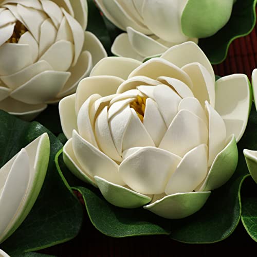 Ciieeo 6PCS Artificial Floating Lotus Flowers Realistic White Lotus & Water Lily Pads for Pool Patio Garden Aquarium Decor