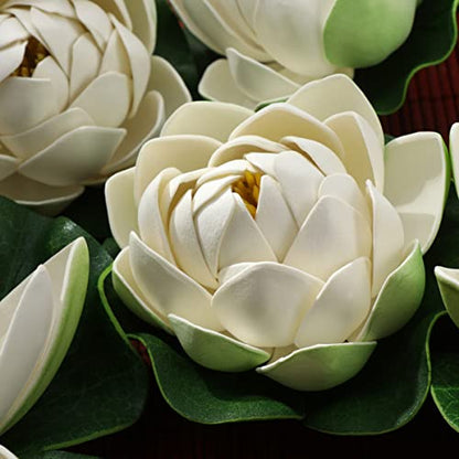 Ciieeo 6PCS Artificial Floating Lotus Flowers Realistic White Lotus & Water Lily Pads for Pool Patio Garden Aquarium Decor