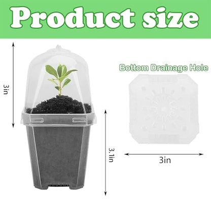 10PCS Clear Plant Nursery Pots with Humidity Dome - 3" Plastic Gardening Pot with Labels, Durable Plastic Plant Container for Seedlings/Vegetables/Succulents/Cuttings