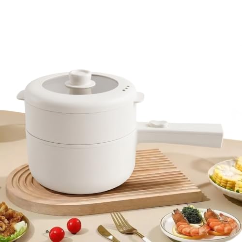 2L Electric Hot Pot & Steamer, Mini Multi-Function Electric Ramen Cooker, Adjustable 350W/700W, Non-Stick Ceramic, Portable for Dorm, RV & Camping