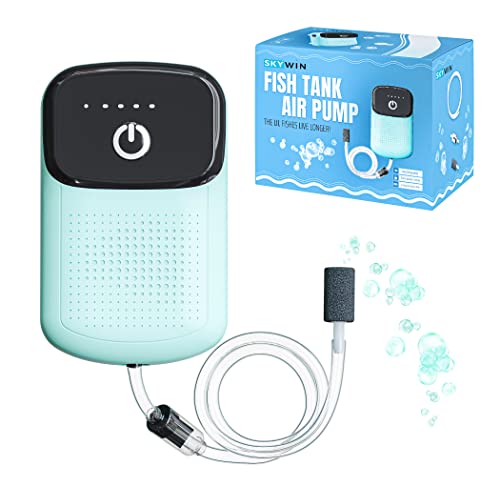 Skywin Portable Aerator for Fish,USB Rechargeable Live Bait Aerator 18–32H Battery, Keeps Bait Alive Anywhere, Quiet Aquarium Water Pump for Buckets, Coolers, Aquariums, Salt & Freshwater - color: Blue (1 Pack)