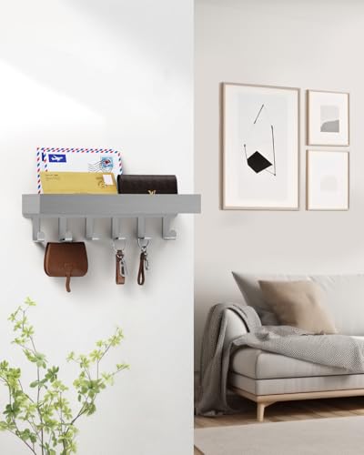 Key Holder Wall Mount Magnetic Adhesive - Key Hooks Rack with shelf - color: Gray, size: Medium