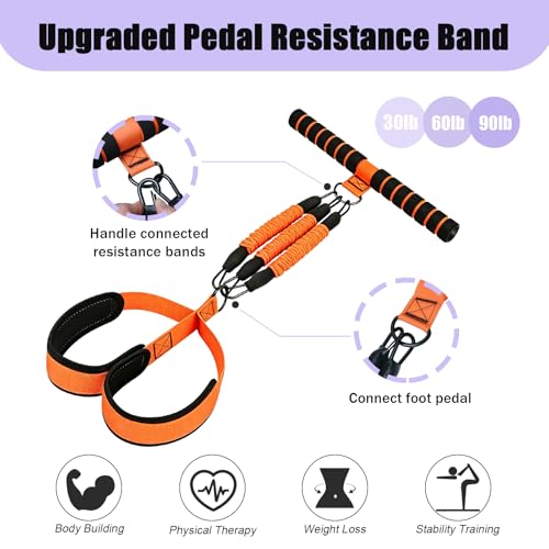 Pedal Resistance Band with Handle, 90Lbs Pedal Resistance Band - color: Orange
