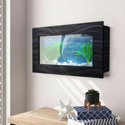 3.0 Wall Mounted Fish Tank Kit with LED Lighting, Built-in Filter System, Modern Space-Saving Design, Complete Accessories Set (Skyline, Black)