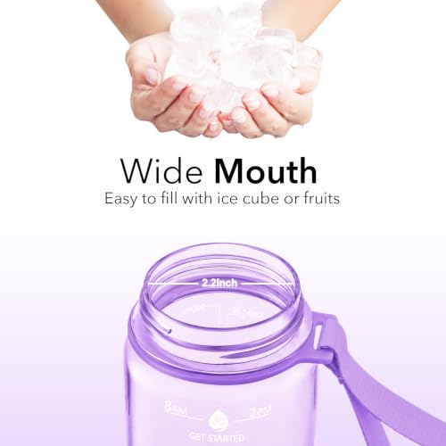 Hyeta Plastic Water Bottle With Straw & Time Marker, 32oz Leakproof Jug - color: Clear Wisteria