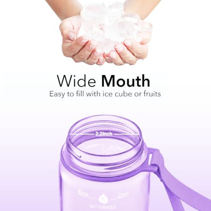 Hyeta Plastic Water Bottle With Straw & Time Marker, 32oz Leakproof Jug - color: Clear Wisteria