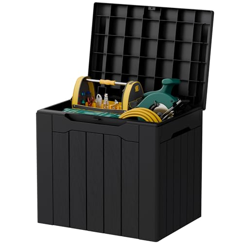 32 Gallon Deck Box Outdoor Indoor Waterproof Storage Box for Patio Furniture, Pool Accessories, Garden Tools, and Cushion Storage, Black