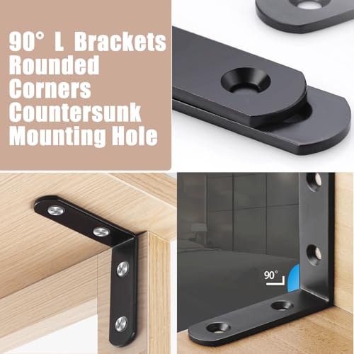 10-Pack Stainless Steel L Brackets, Metal Angle Bracket, Corner Brackets, Corner Braces, Furniture Connector Support Brackets with Screws for Wood Furniture Chairs Desk Garden (L Shape Black 10pcs) - style: 2inch L Shape Black 10pcs