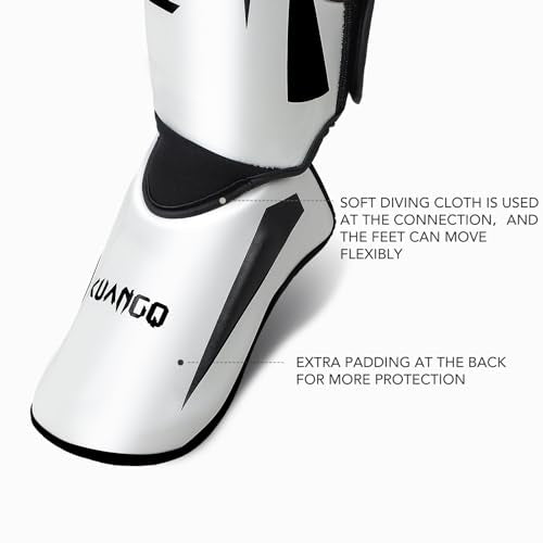 Muay Thai Shin Guards for MMA Sparring, Martial Arts,Kickboxing | Leg Instep Protection Pads, Kickboxing MMA Training, Sparring Gear, Professional MMA Equipment - color: Black-White, size: Medium