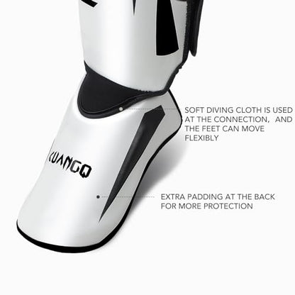 Muay Thai Shin Guards for MMA Sparring, Martial Arts,Kickboxing | Leg Instep Protection Pads, Kickboxing MMA Training, Sparring Gear, Professional MMA Equipment - color: Black-White, size: Medium