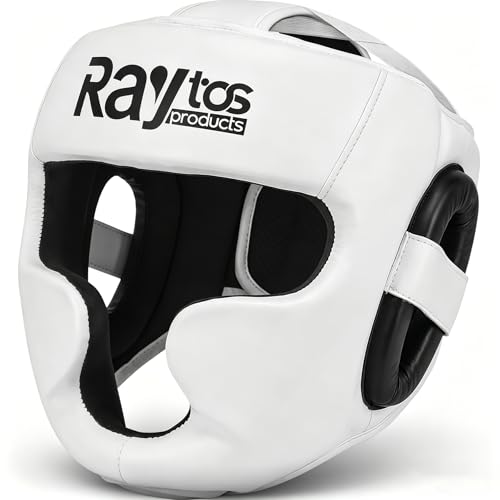 Boxing Headgear for MMA,Sparring,Muay Thai|Head Guards for Men Women | Adjustable,Lightweight,Breathable Protection,Open Face Head Gear,Fits 21-25 in,Kickboxing,Taekwondo,Karate Training Helmet - color: White