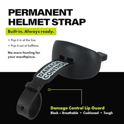 DAMAGE CONTROL Pacifier Football Mouth Guard – Permanent Strap – Black - color: Black