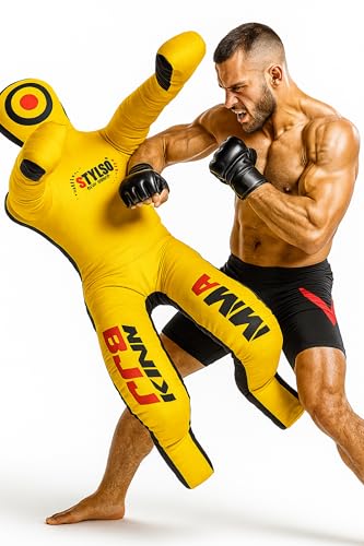 Un-Filled Grappling Dummy Wrestling Dummy Jiu Jitsu Dummy for BJJ MMA Judo Karate Practice Adult Kids - color: Yellow Sit, size: 5ft / 60"