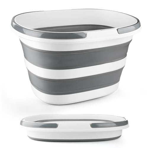 Collapsible Mop Bucket with Handle for Cleaning, 16L(4.2 Gallon) Silicone Square Mopping Bucket for Windows Cleaning or Car Washing, Cleaning Supplies Organizer Plastic Bucket for Storage - color: Gray, size: 16L