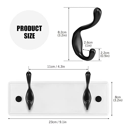 Heavy Duty Wooden Coat Rack, Wall-Mounted, Black Hook White Board, 9 Inch - color: WhiteBlack, size: 2 Hooks