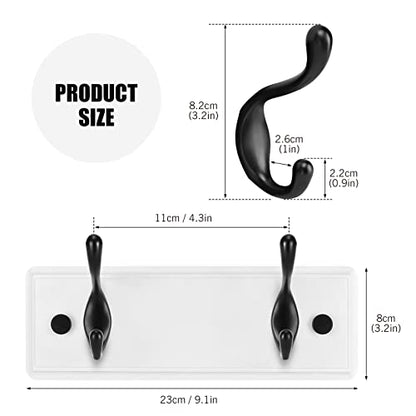 Heavy Duty Wooden Coat Rack, Wall-Mounted, Black Hook White Board, 9 Inch - color: WhiteBlack, size: 2 Hooks