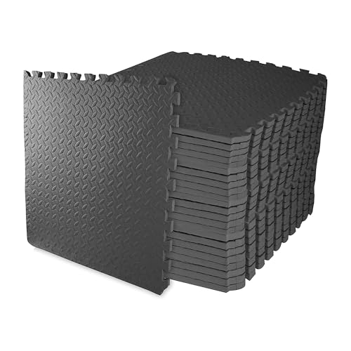 BalanceFrom Puzzle Exercise Gym Flooring Mat, 3/4" Thick EVA Interlocking Foam Tiles Workout Mat for Home Gym, 96 Square Feet, Graphite