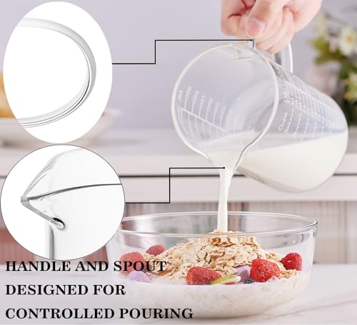 Ackers Etched Graduated Glass Measuring Cup - [Insulated Handle | V-Shaped Spout] - High Borosilicate Glass Measuring Cup for Kitchen or Dining, Easy to Read,1000 ML (32 Oz, 4 Cup) - size: 1000 ML (32 Oz, 4 Cup) - Etched Graduated