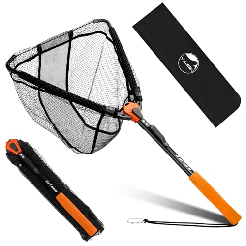 Floating Fishing Net Fish Landing Net - Upgraded Design Foldable & Lightweight Freshwater Fishing Landing Net, Ultra-Thin Rubber Fish Net Easy Catch and Release, Fishing Gifts for Men - color: Orange 15"/38cm Hoop Size (Not Extendable)