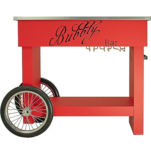 Champagne & Wine Bar Cart with Wheels Galvanized Tub Steel Glass Rack and Handle 40in X 36in X 19in (Baby Pink, Bubbly Bar)