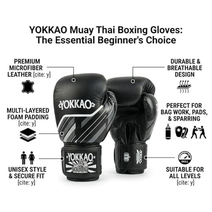Yokkao Muay Thai Boxing Gloves – Essential Gloves for Beginners Men & Women Microfiber Leather Multi-Layered Foam Padding & Secure Fit - size: 8oz