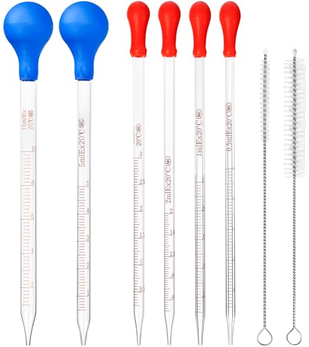 6 Pieces Glass Pipettes 10ml 5ml 3ml 2ml 1ml 0.5ml Glass Graduated Dropper Pipette for School, Students, Transfer for Liquid Essential Oil - style: 6 Pieces