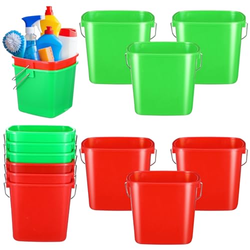 6 Pcs 3 Quart Cleaning Bucket Small Square Bucket Detergent Pail for Home Commercial Restaurant Kitchen Office School (Green, Red)