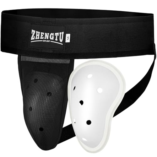 Groin Protector Cup Men, Boys Youth | TPE shell with silicone cushioning, for boxing kickboxing MMA, Muay Thai, karate, BJJ, soccer, baseball, removable cup - color: Black, size: X-Large
