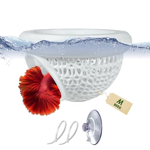 Floating Betta Hammock, Multi-Functional Fish Tank Decor, Betta Hideout with Suction Cup, Feeding Rings, Aquarium Plant Holder, Betta Fish Tank Accessories, Eco-Safe PLA, Medium, White - color: White