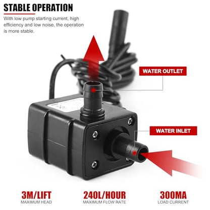 12 Volt Solar, Aquarium Water Pumps, Brushless Submersible Pump Dc12v 240l/H Ultra Quiet Brushless Motor Pump Mini Submersible Water Pump for Aquarium Fish Tank Hydroponic Fountains